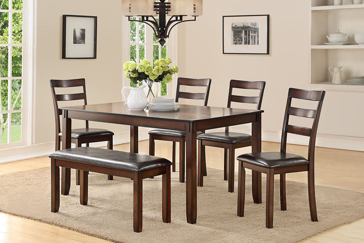 Classic Style 6pcs Dining Set Rectangle Table 4 Side brown-wood-dining room-solid