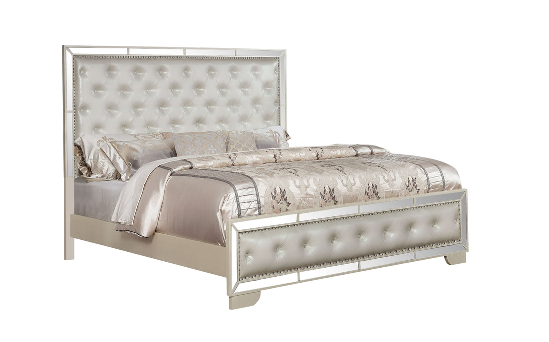 Madison King 4pc Upholstery Bedroom Set Made with Wood box spring not required-king-beige-wood-4 piece