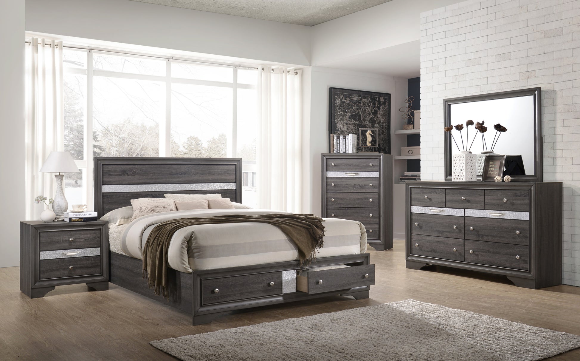 Matrix Traditional 2 Drawers Nightstand made with Wood grey-gray-2 drawers-bedroom-bedside