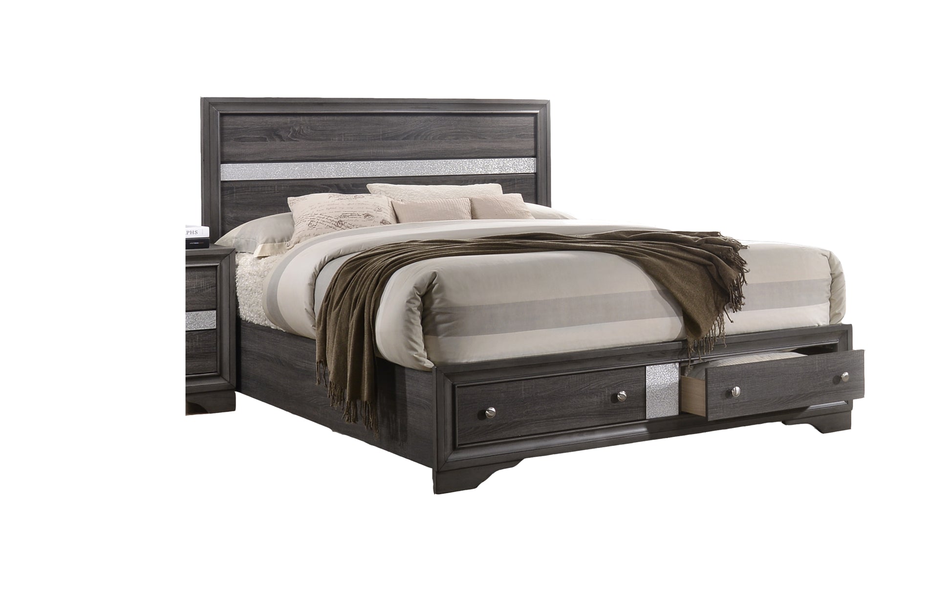 Matrix Traditional Style King 5 Piece Storage Bedroom box spring not required-king-grey-wood-5 piece