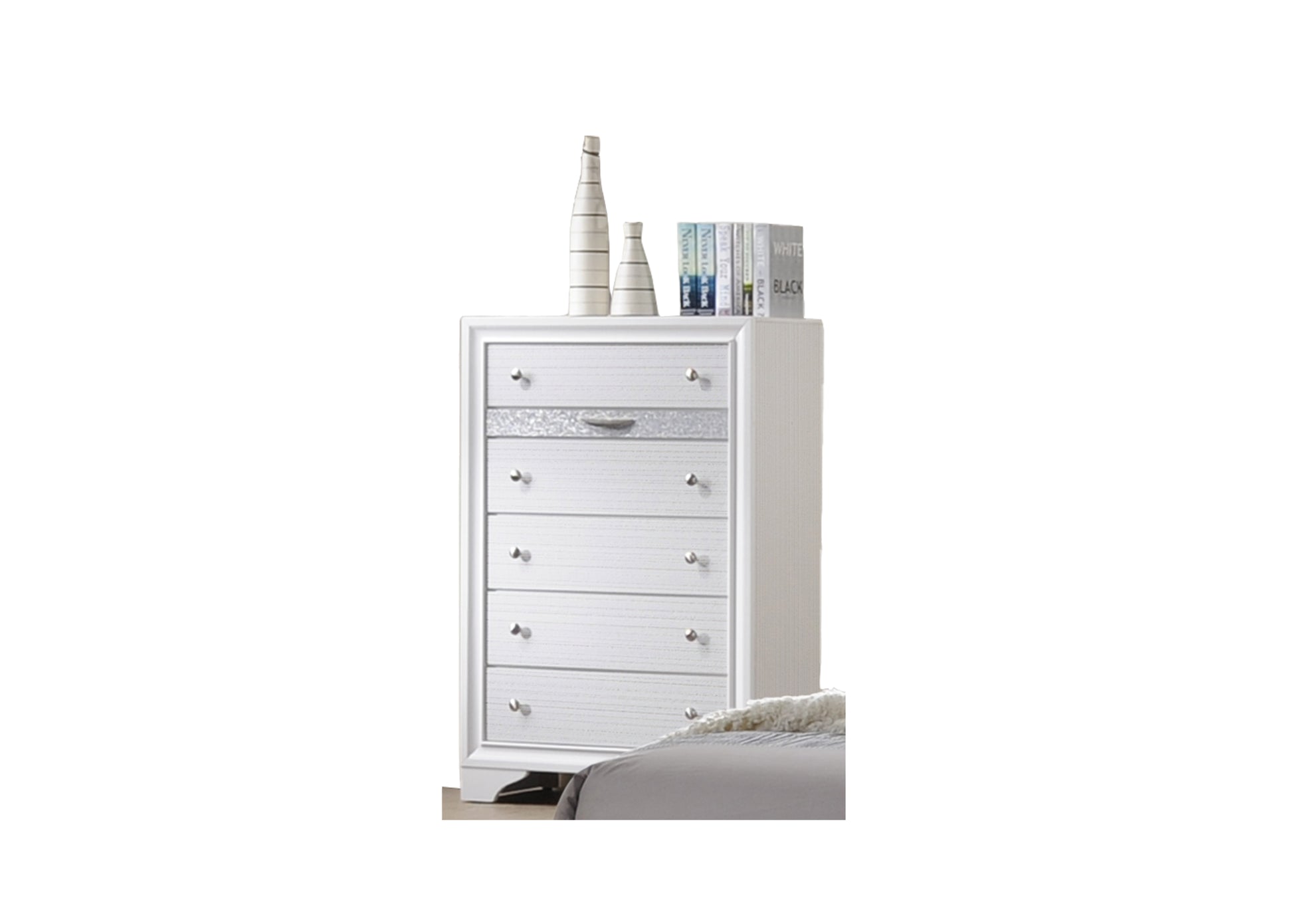 Matrix Traditional Style 5 Drawer Chest made with Wood white-bedroom-traditional-solid wood+mdf-wood