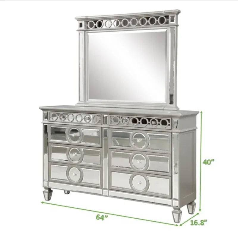 Symphony Modern Style Mirror Front 6 Drawer Dresser sliding-silver-drawer-5 drawers &