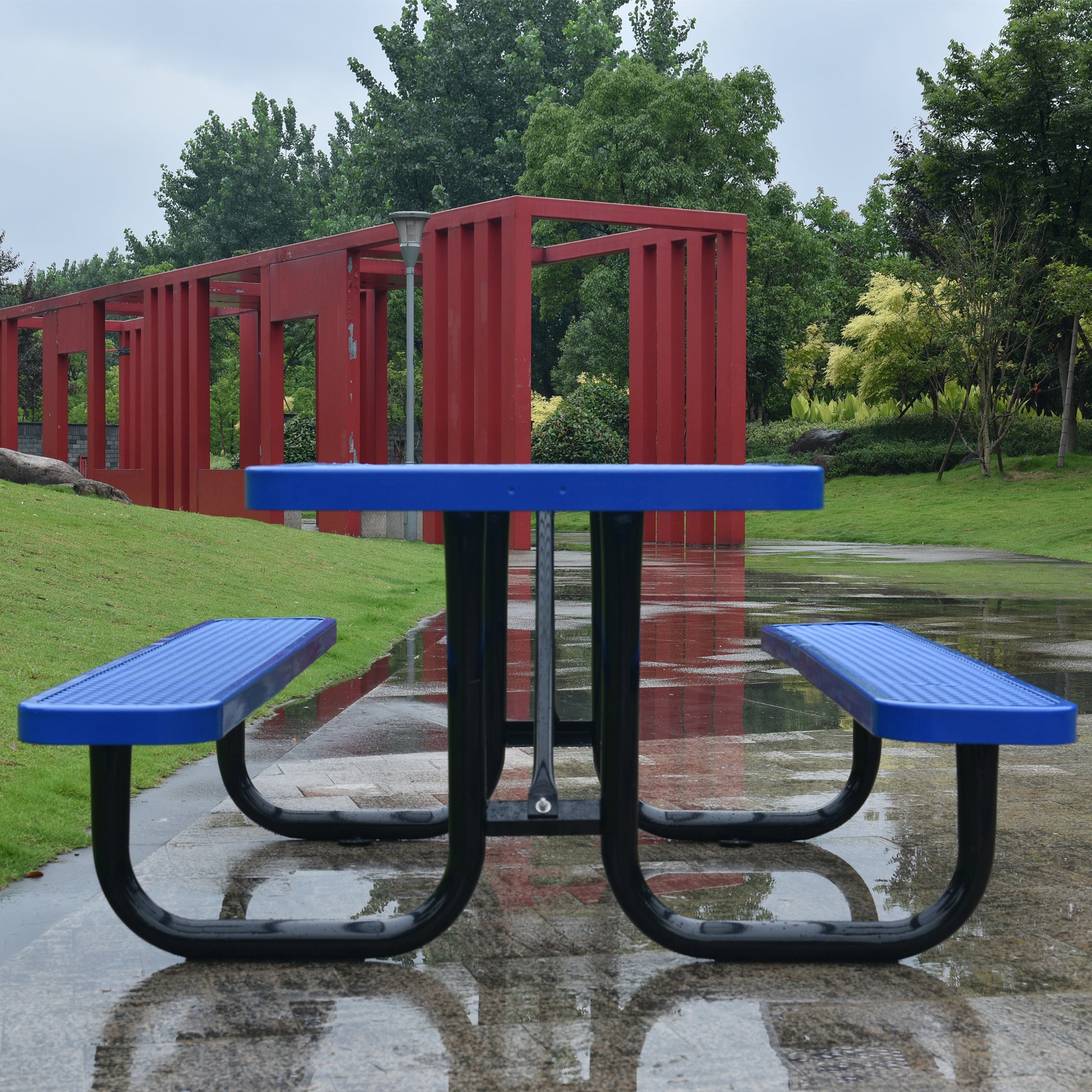 Square Outdoor Steel Picnic Table 46" blue ,with blue-steel-carbon steel