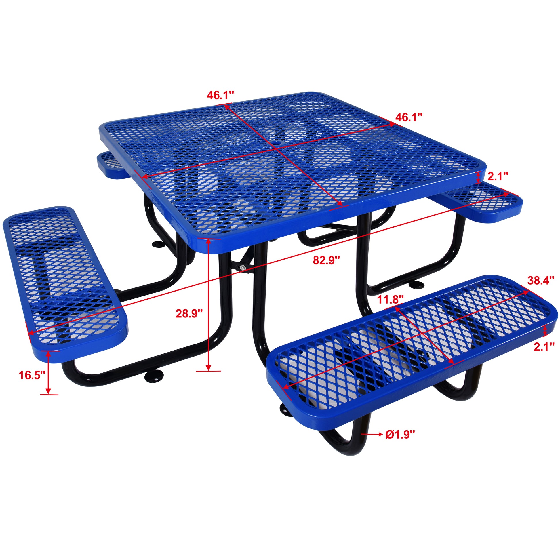 Square Outdoor Steel Picnic Table 46" blue ,with blue-steel-carbon steel