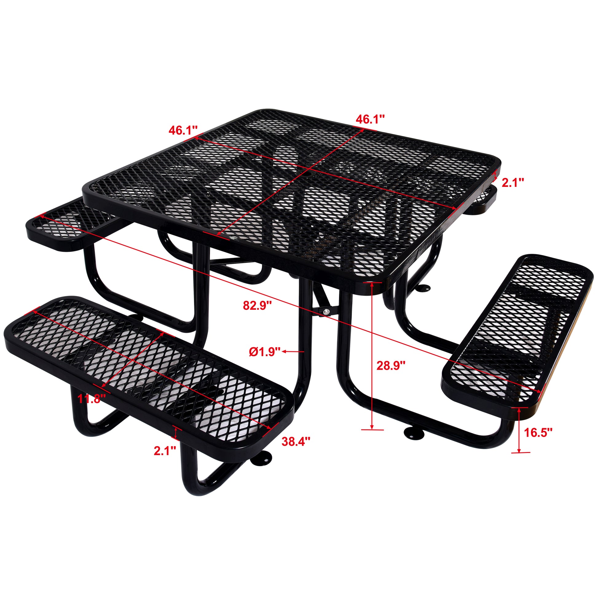 Square Outdoor Steel Picnic Table 46" black ,with black-carbon steel