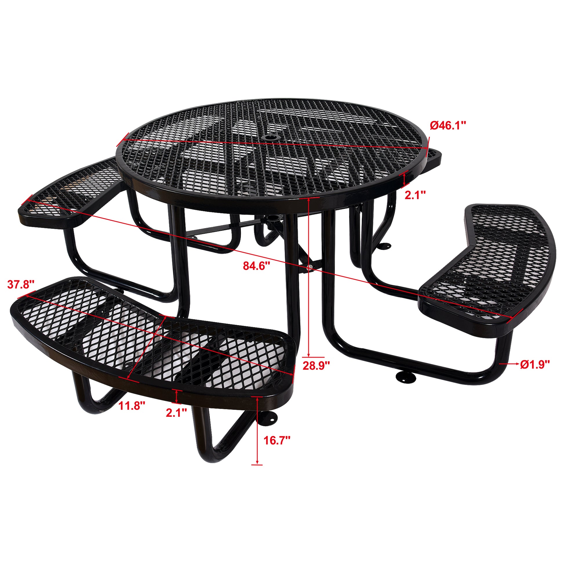 Round Outdoor Steel Picnic Table 46" black ,with black-carbon steel