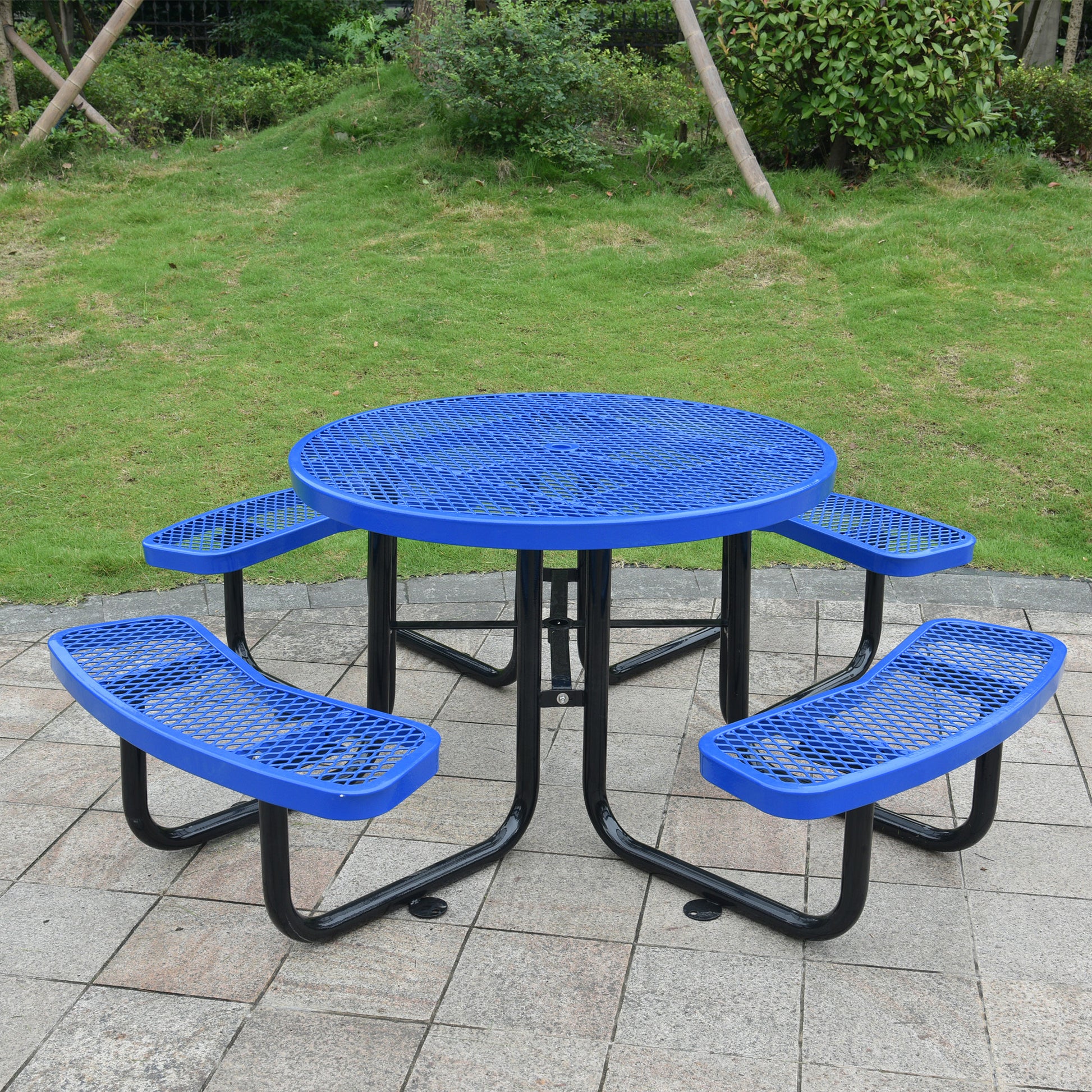 Round Outdoor Steel Picnic Table 46" blue ,with blue-carbon steel