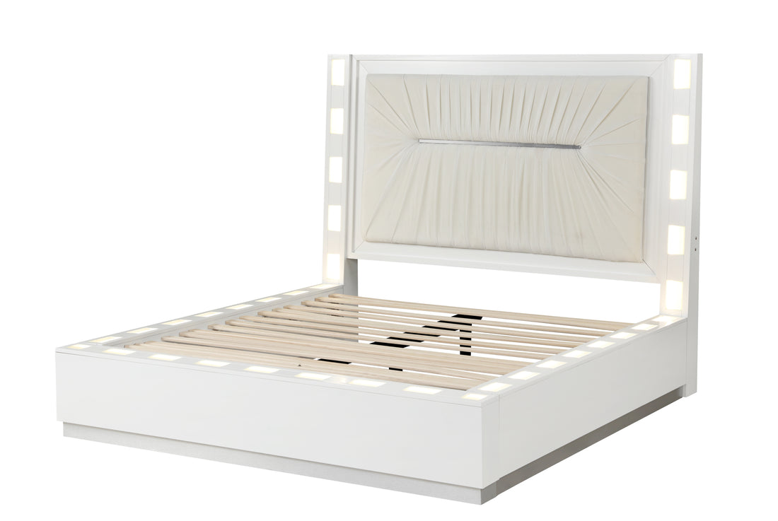Coco Led Queen Size Bed Made with Wood in Milky