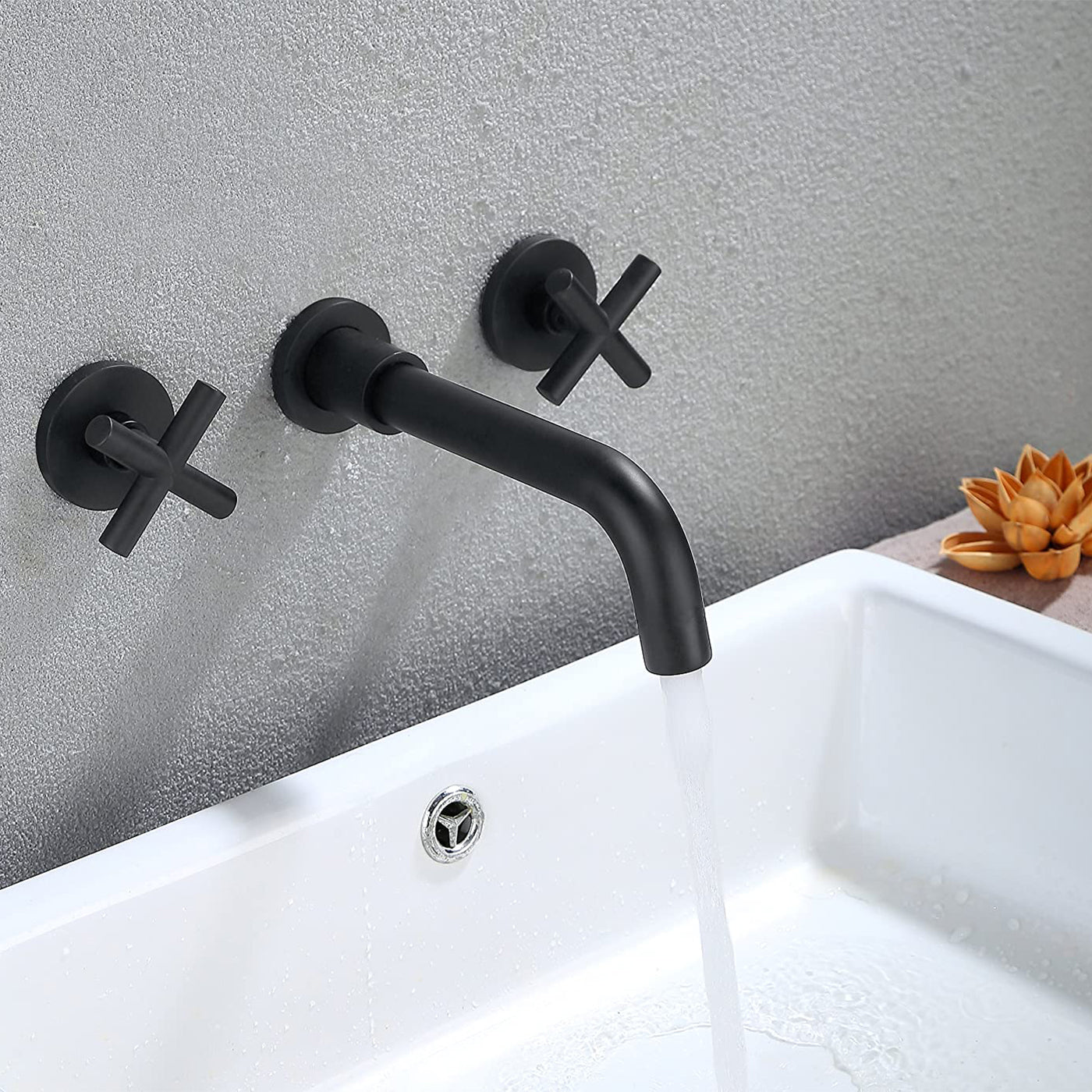 Bathroom Faucet Wall Mounted Bathroom Sink Faucet matte black-brass