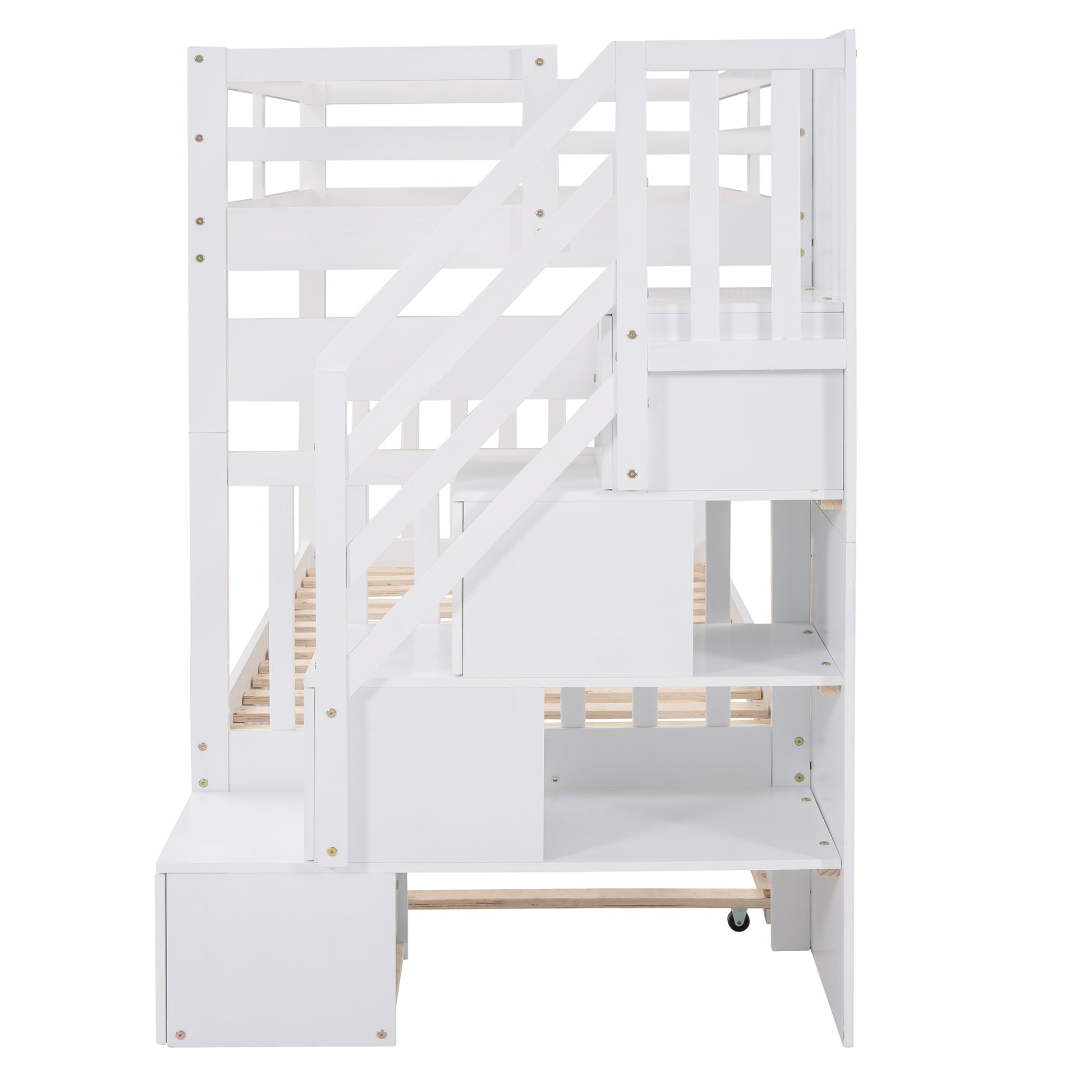 Twin over Twin Full Bunk Bed with Twin Size Trundle white-solid wood