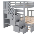 Twin over Twin Full Bunk Bed with Twin Size Trundle gray-solid wood