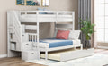 Twin over Twin Full Bunk Bed with Twin Size Trundle white-solid wood