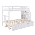 Twin over Twin Full Bunk Bed with Twin Size Trundle white-solid wood