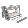 Twin over Twin Full Bunk Bed with Twin Size Trundle gray-solid wood