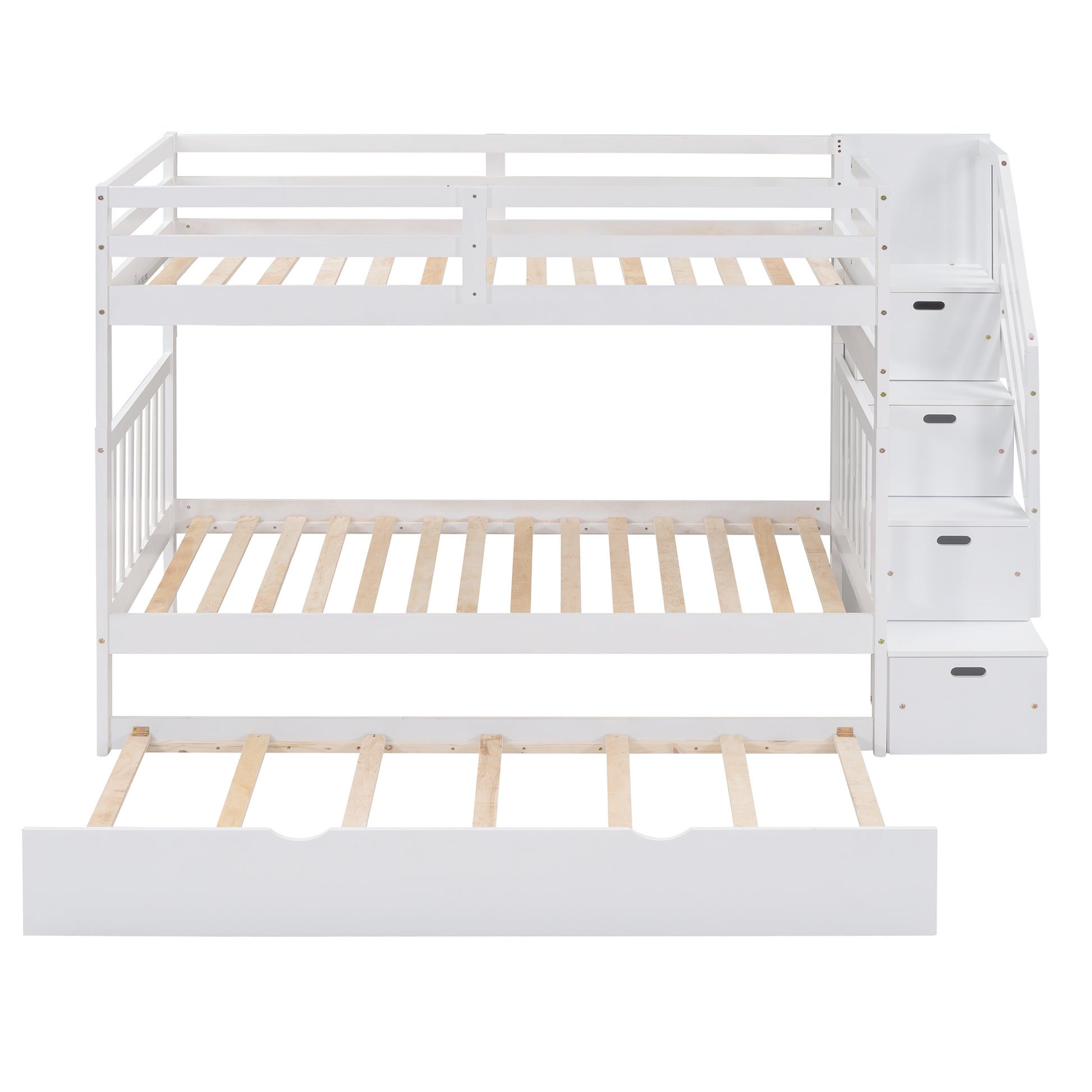 Twin over Twin Full Bunk Bed with Twin Size Trundle white-solid wood