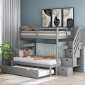 Twin over Twin Full Bunk Bed with Twin Size Trundle gray-solid wood