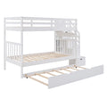 Twin over Twin Full Bunk Bed with Twin Size Trundle white-solid wood