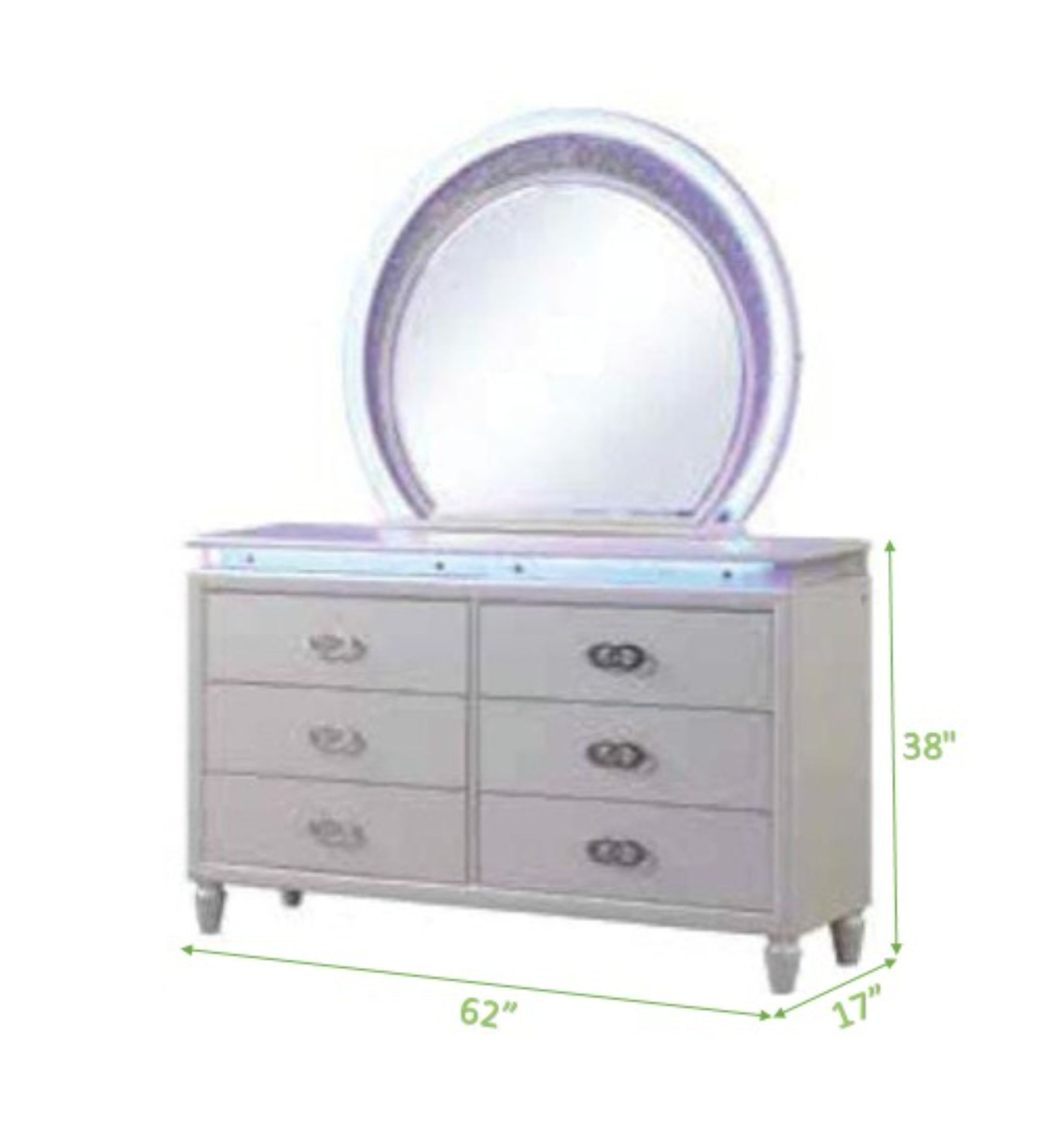 Perla 6 Drawer Led Dresser Made with Wood in