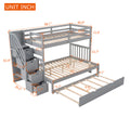 Twin over Twin Full Bunk Bed with Twin Size Trundle gray-solid wood