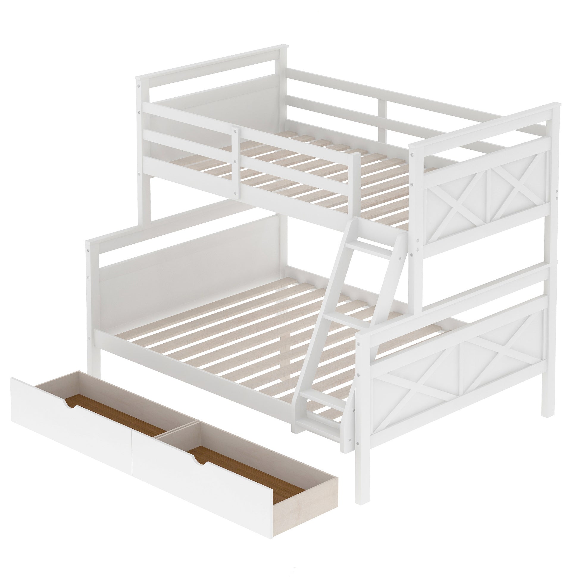 Twin over Full Bunk Bed with Ladder, Two Storage box spring not required-white-bedroom-bunk-pine