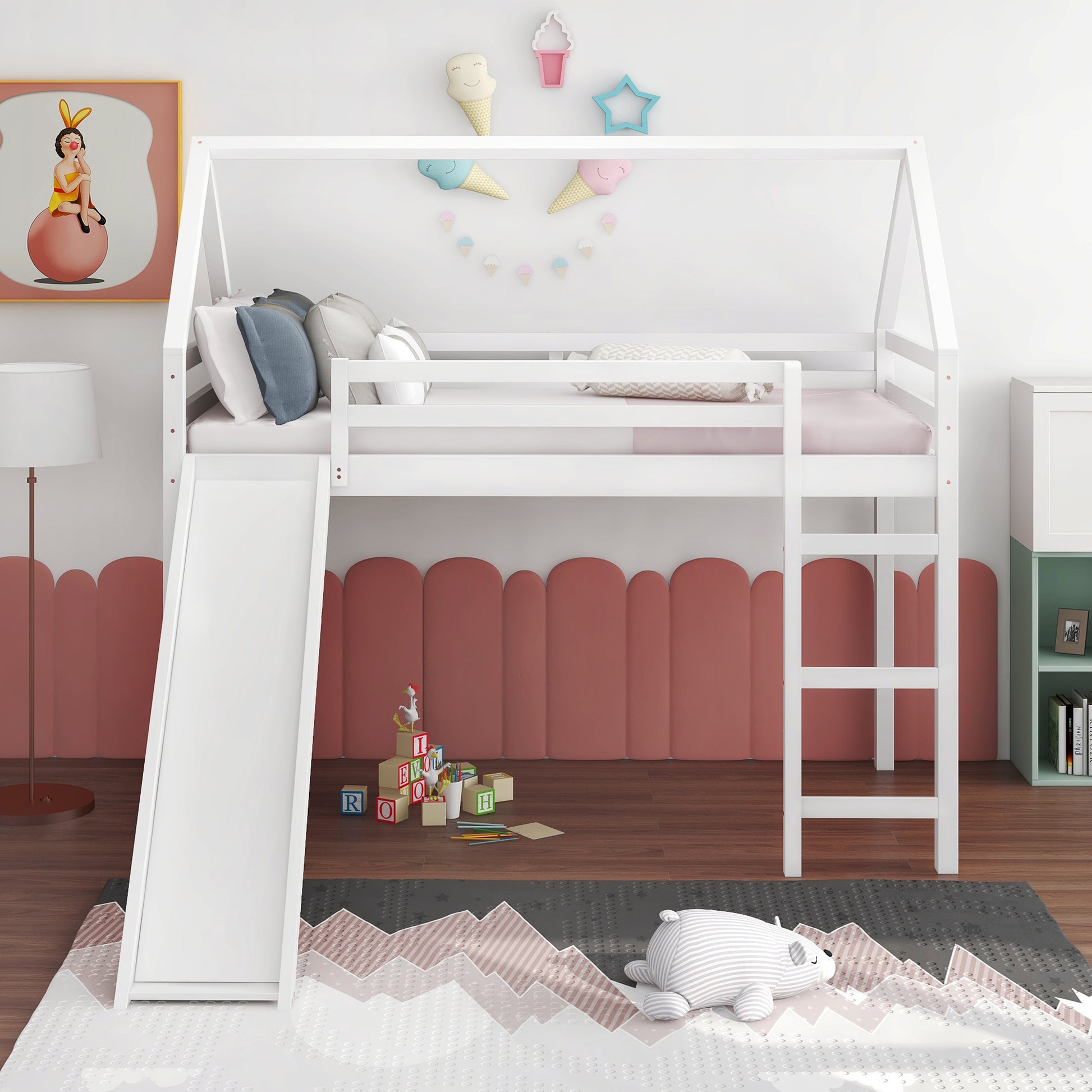 Twin Size Loft Bed With Slide, House Bed With -