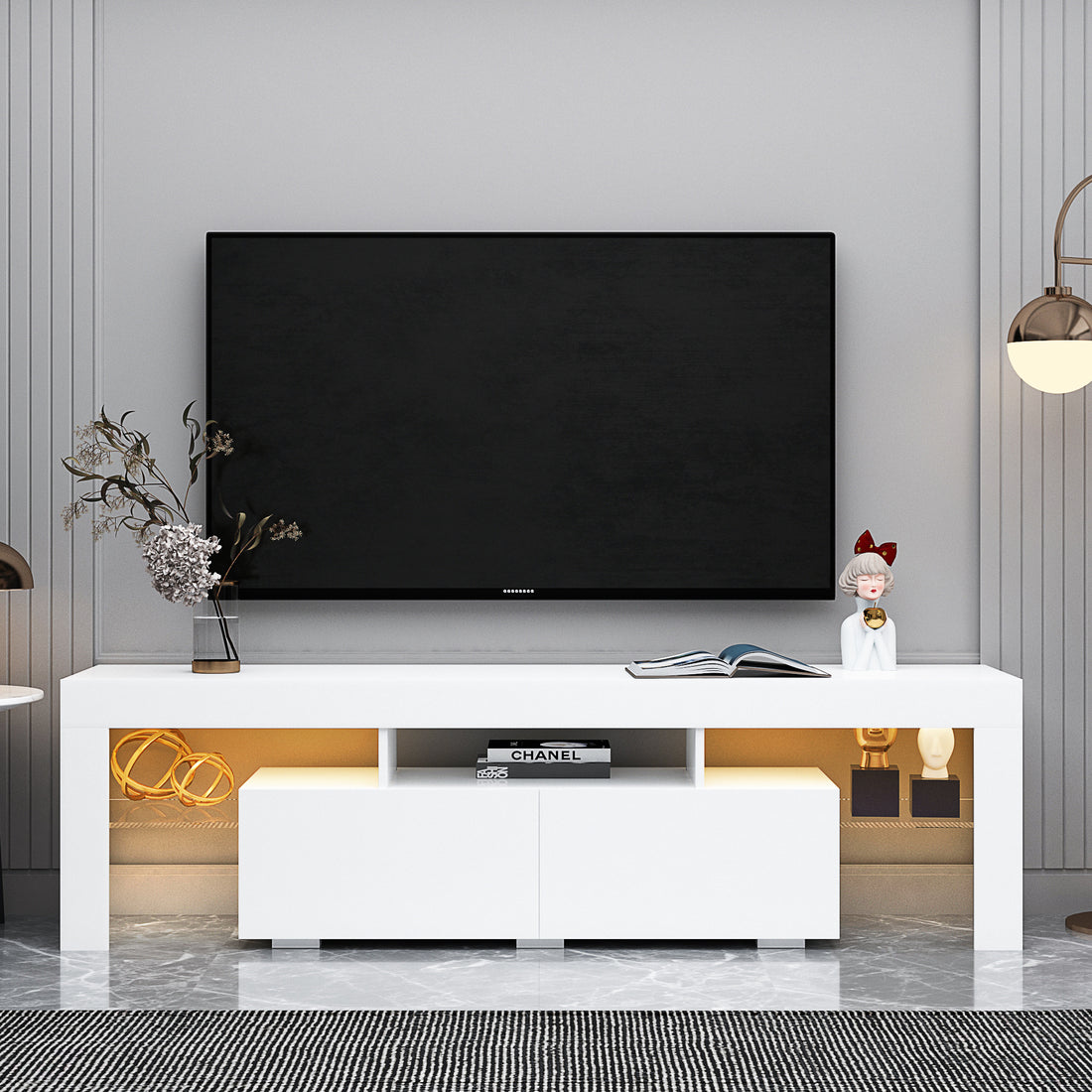 Modern White Tv Stand, 20 Colors Led Tv Stand W