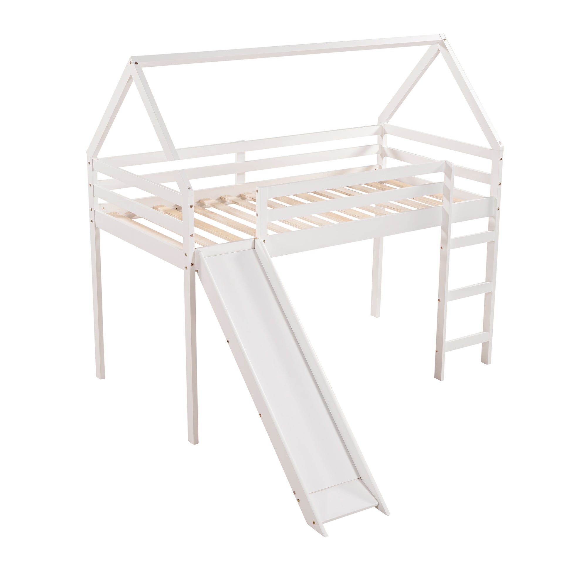 Twin Size Loft Bed With Slide, House Bed With -