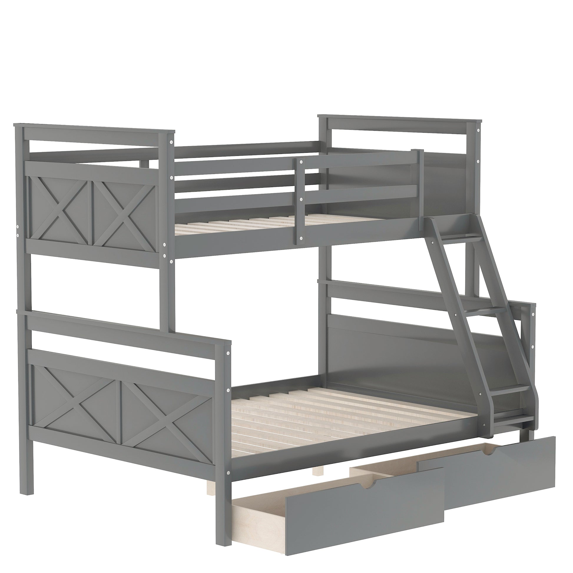 Twin over Full Bunk Bed with Ladder, Two Storage box spring not required-gray-bedroom-bunk-pine