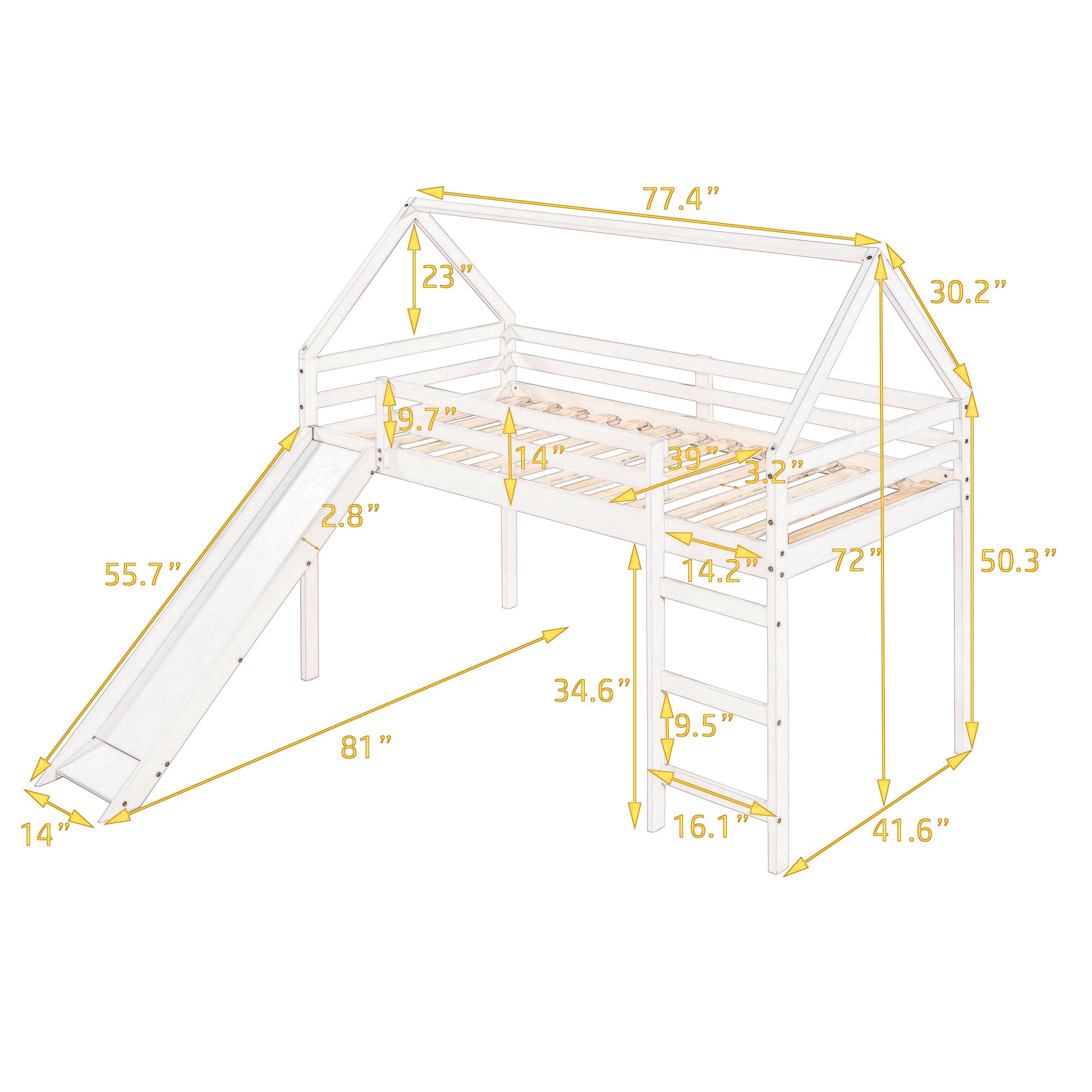 Twin Size Loft Bed With Slide, House Bed With -