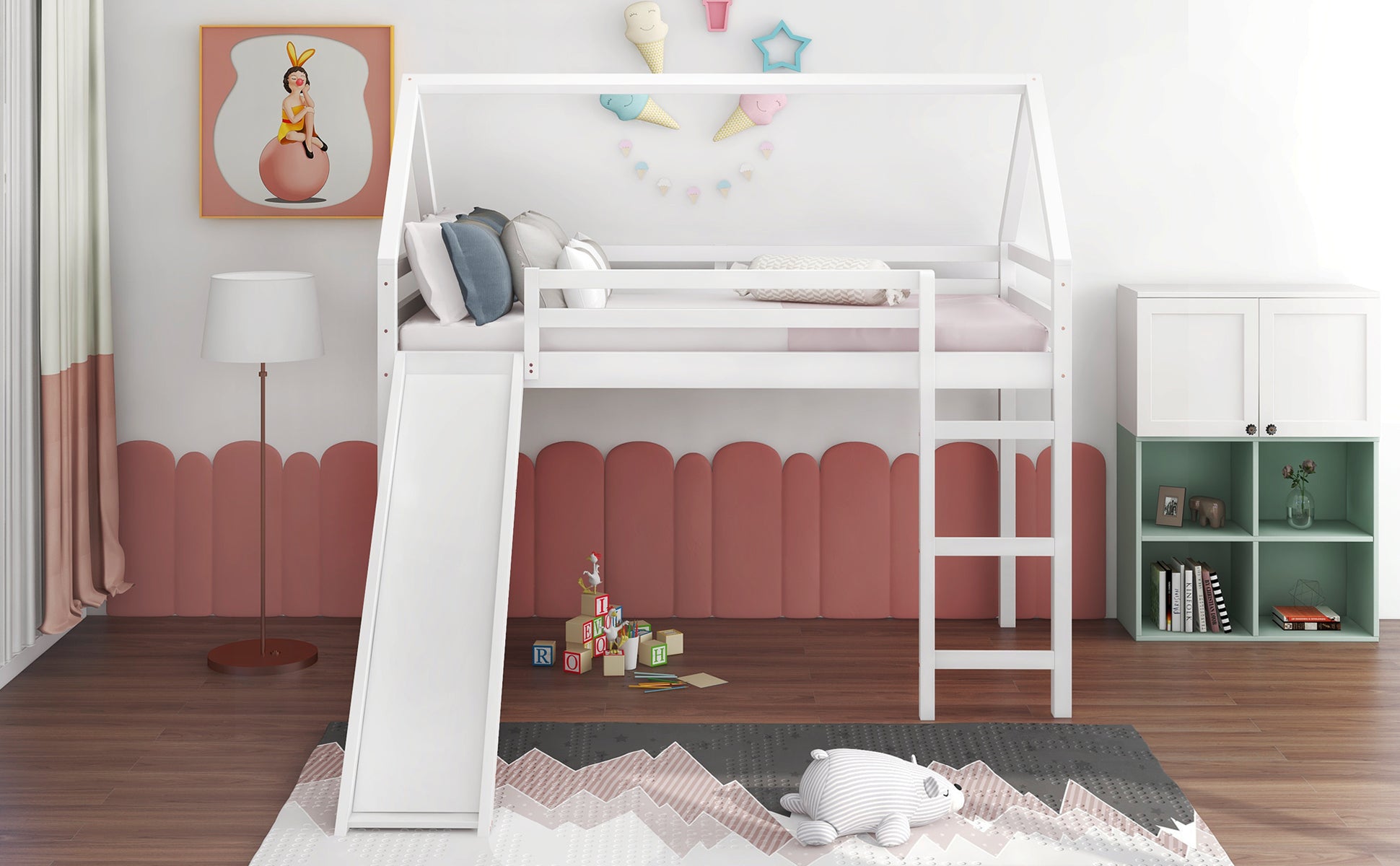 Twin Size Loft Bed With Slide, House Bed With -