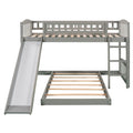 Twin Over Twin Bunk Bed with Slide and Ladder, Gray gray-solid wood