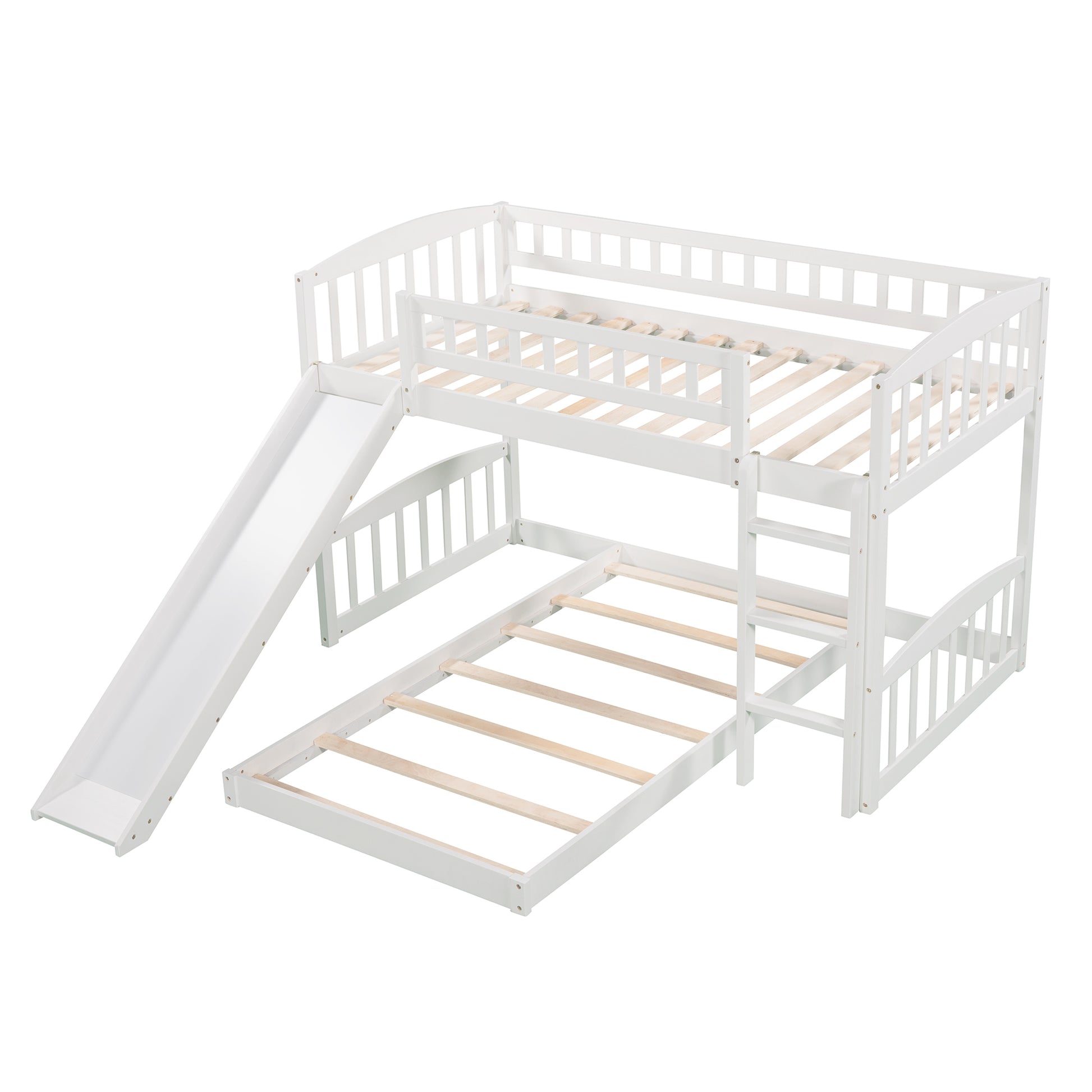 Twin Over Twin Bunk Bed with Slide and Ladder, White white-solid wood