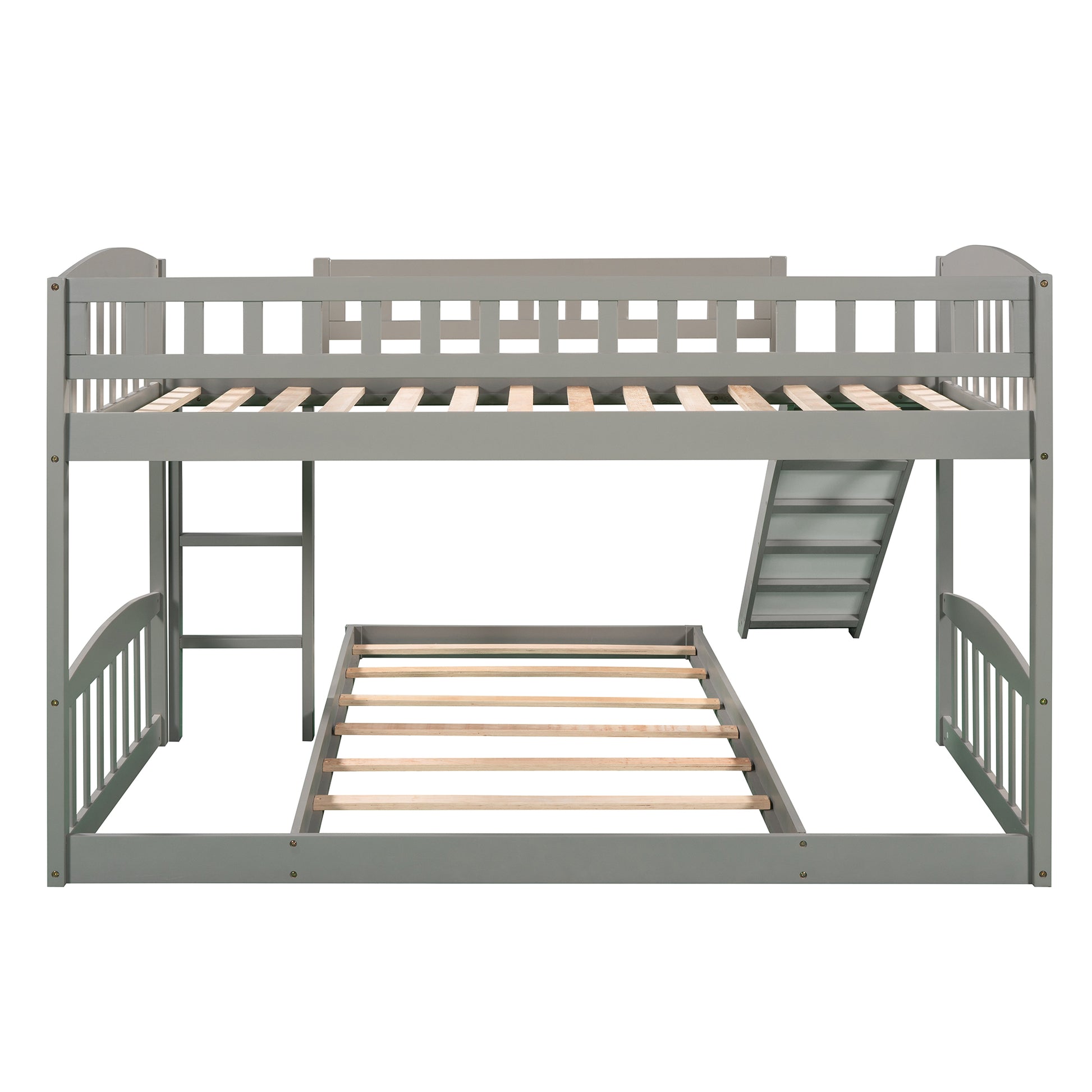 Twin Over Twin Bunk Bed with Slide and Ladder, Gray gray-solid wood