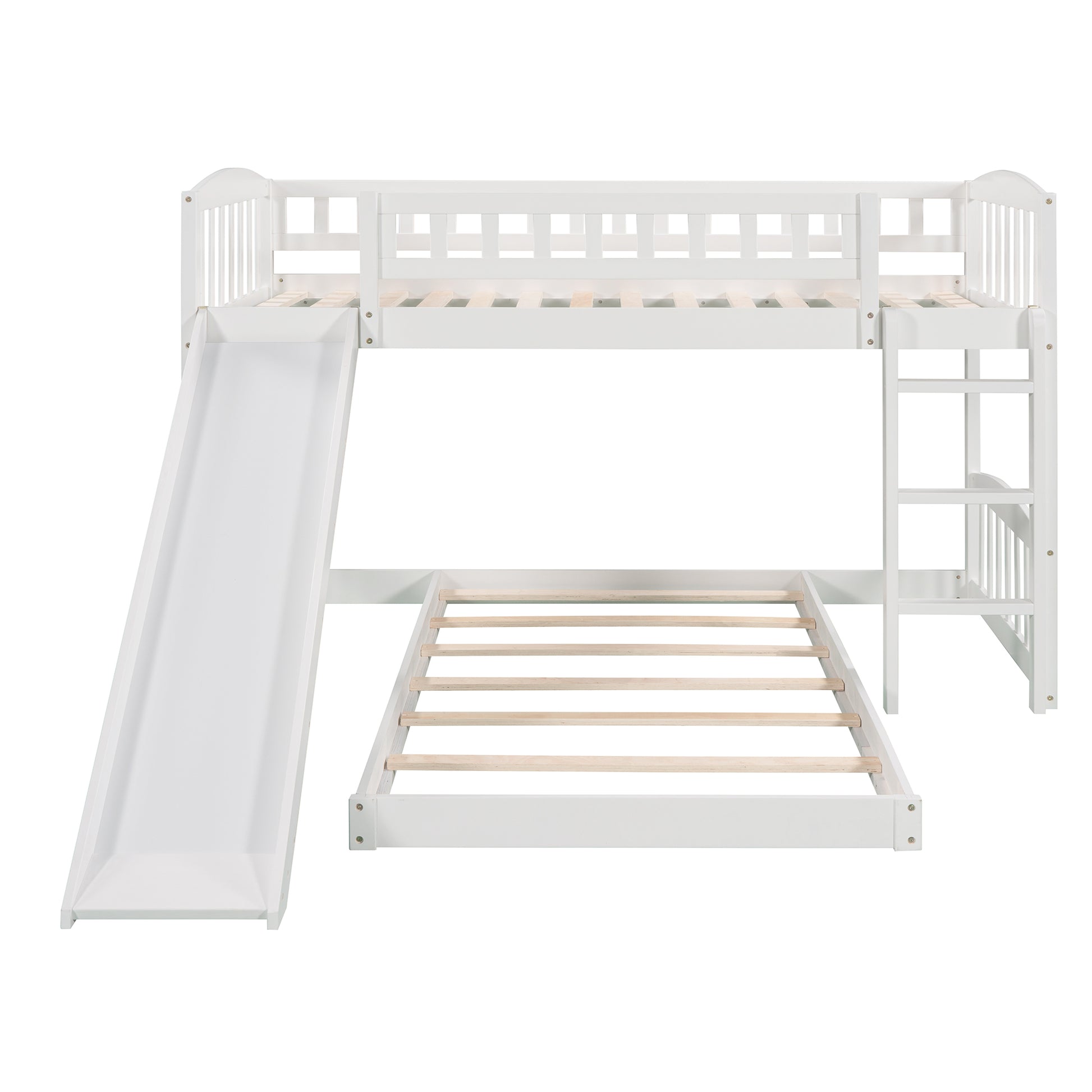 Twin Over Twin Bunk Bed with Slide and Ladder, White white-solid wood