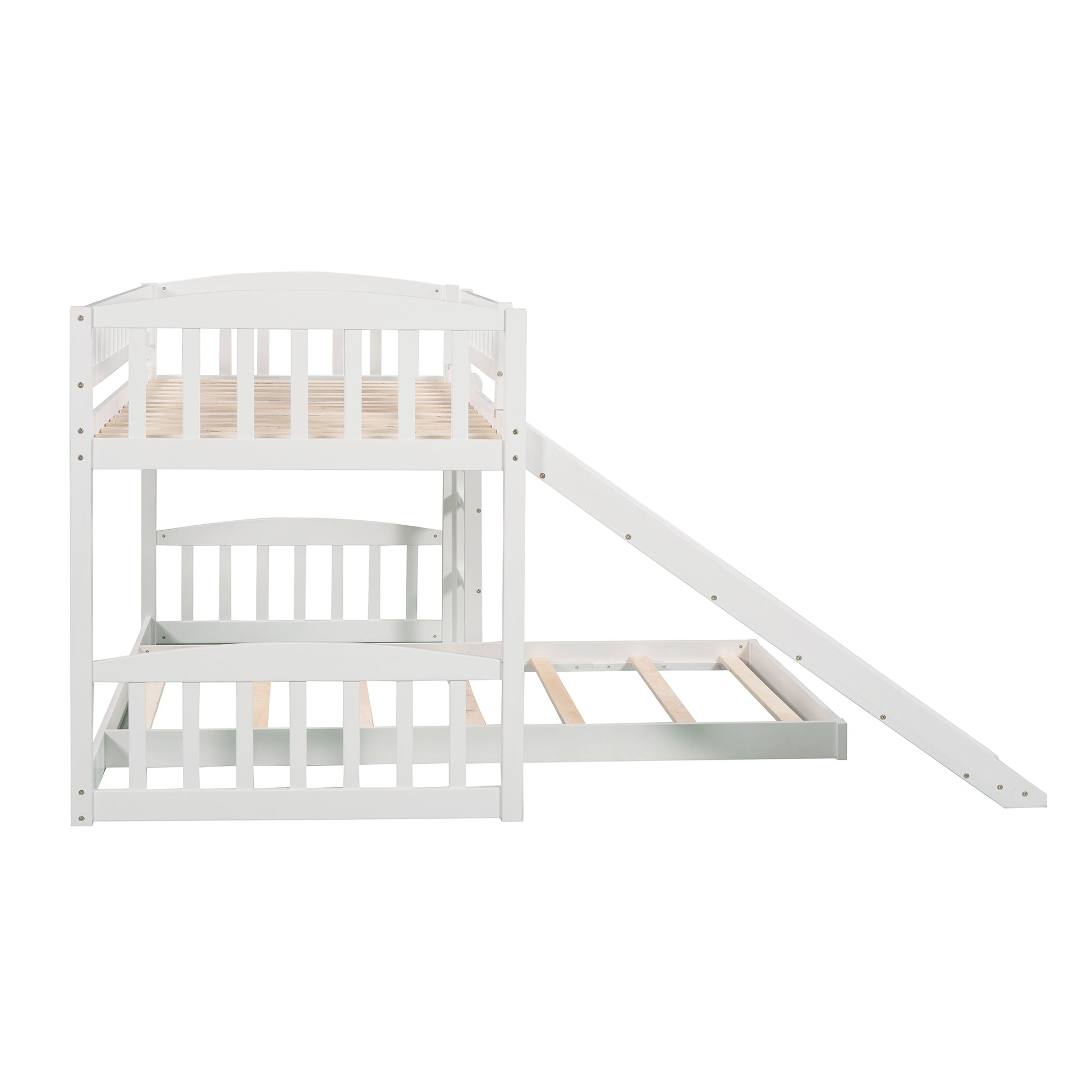 Twin Over Twin Bunk Bed with Slide and Ladder, White white-solid wood