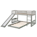 Twin Over Twin Bunk Bed with Slide and Ladder, Gray gray-solid wood