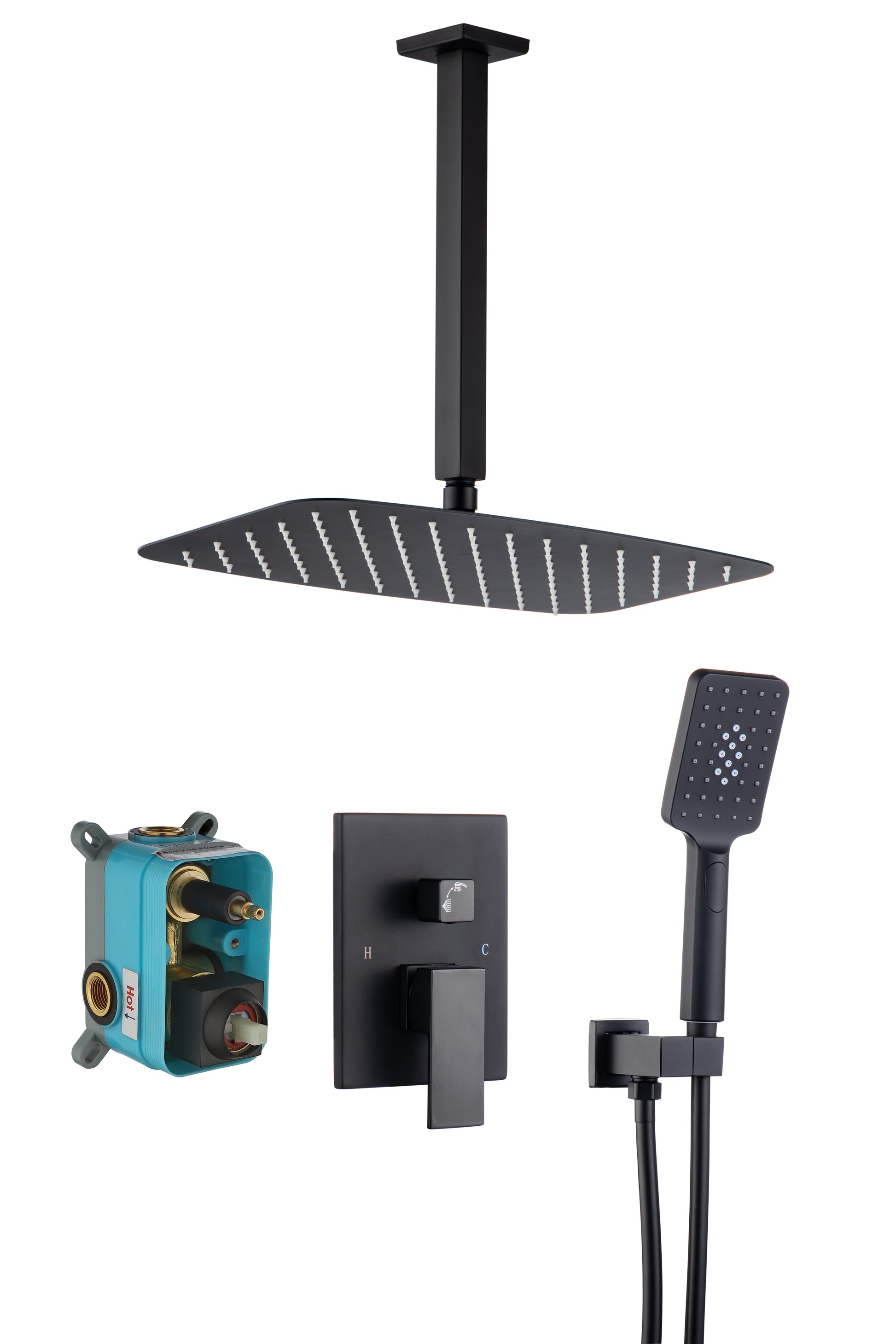 Ceiling Rainfall Shower Faucet Set 3 Function Bathroom black-brass