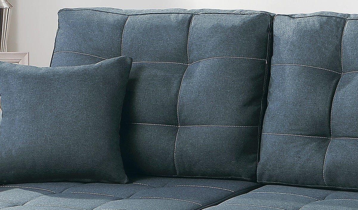 Blue Grey Convertible Sectional Pull Out Bed Sofa blue-gray-primary living space-tufted