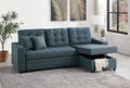 Blue Grey Convertible Sectional Pull Out Bed Sofa blue-gray-primary living space-tufted