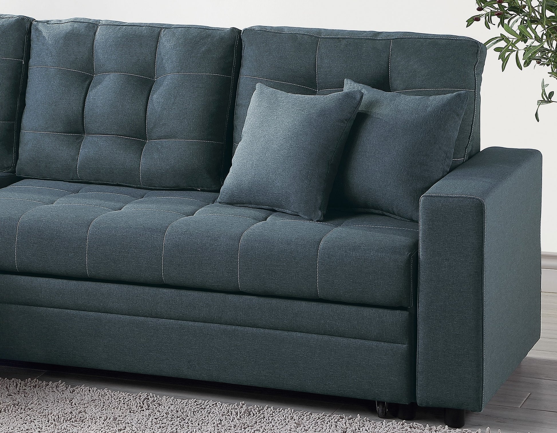 Blue Grey Convertible Sectional Pull Out Bed Sofa blue-gray-primary living space-tufted