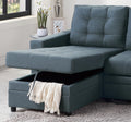 Blue Grey Convertible Sectional Pull Out Bed Sofa blue-gray-primary living space-tufted