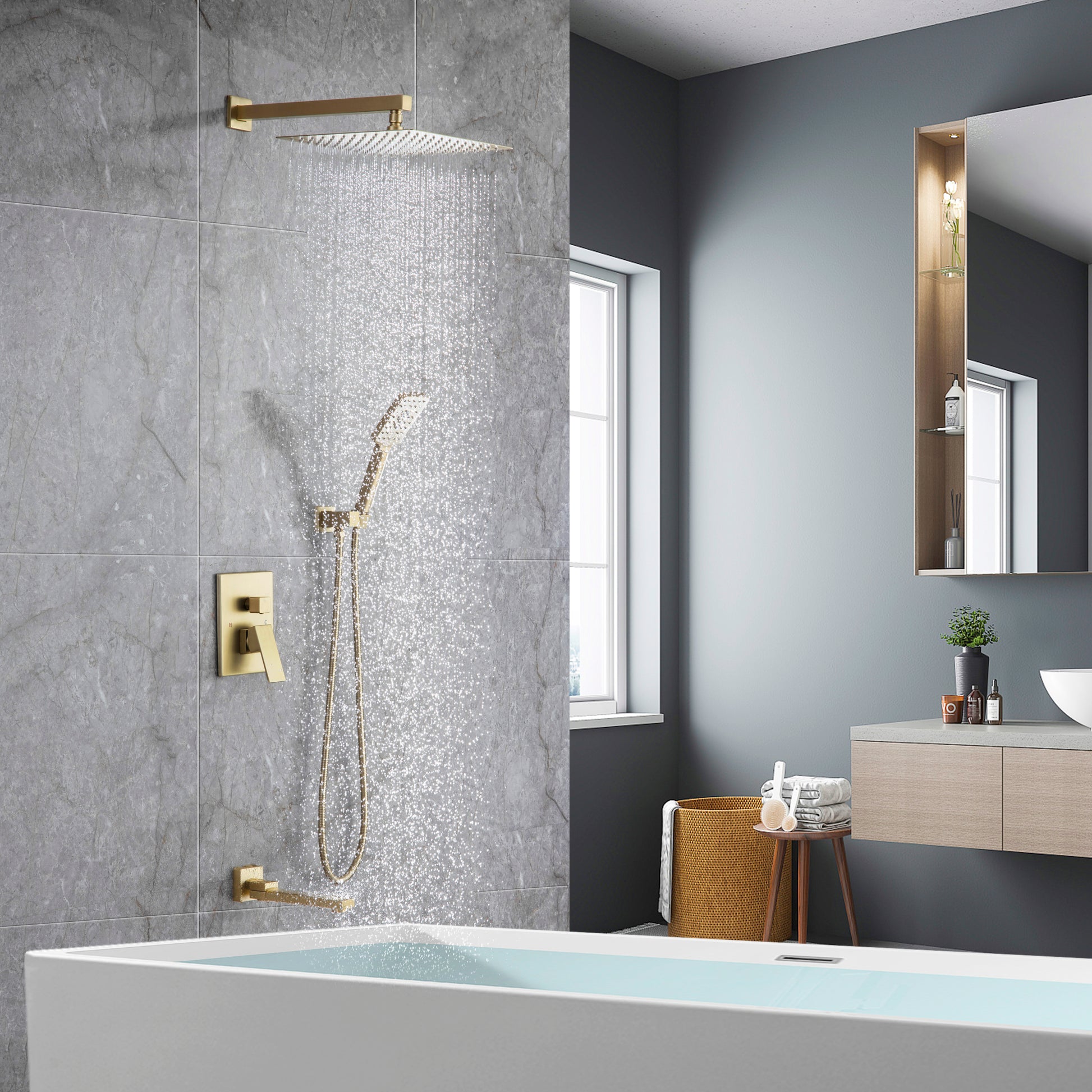 Shower Faucet Set Anti scald Shower Fixtures with golden-brass