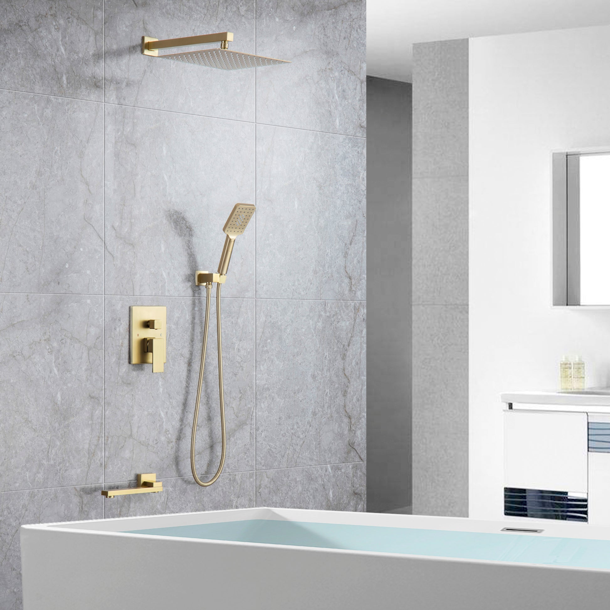 Shower Faucet Set Anti scald Shower Fixtures with golden-brass