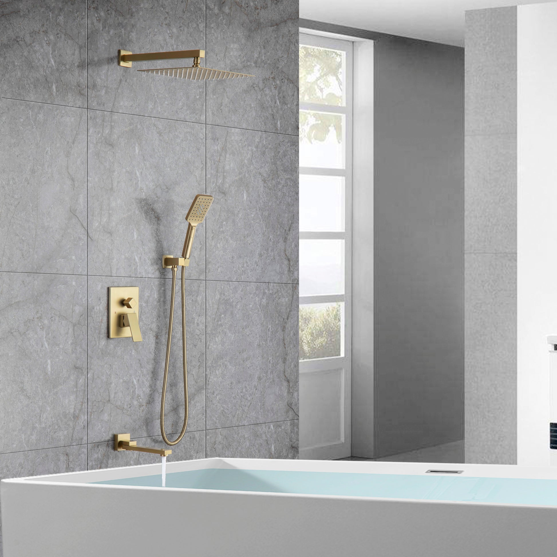 Shower Faucet Set Anti scald Shower Fixtures with golden-brass