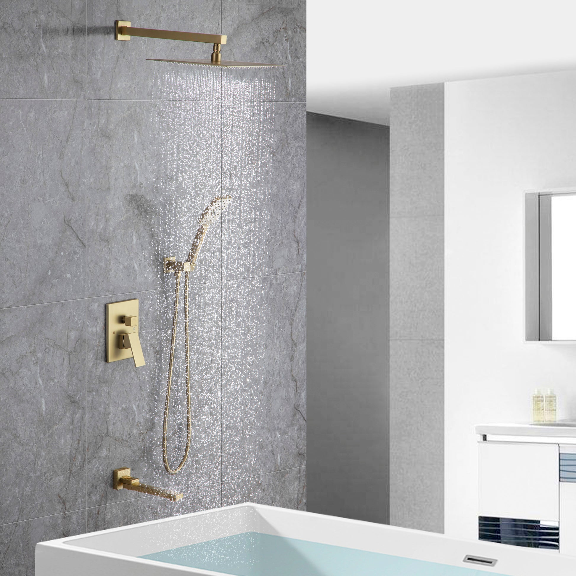 Shower Faucet Set Anti scald Shower Fixtures with golden-brass