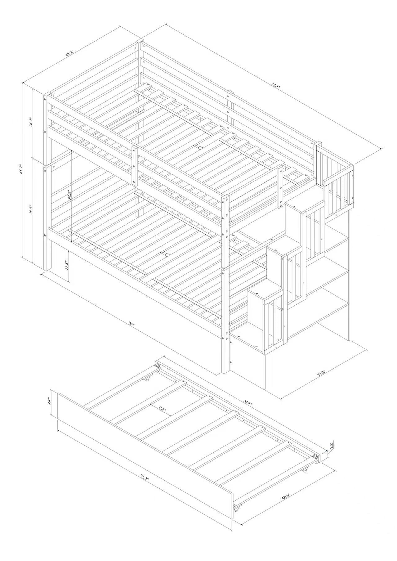 Twin Over Twin Bunk Beds With Twin Trundle And -