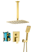 Ceiling Rainfall Shower Faucet Set 3 Function Bathroom golden-brass