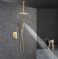 Ceiling Rainfall Shower Faucet Set 3 Function Bathroom golden-brass