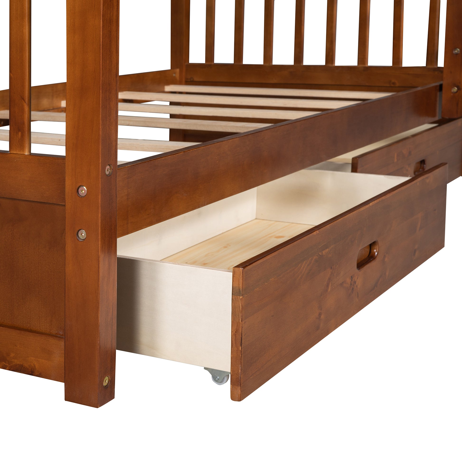 Twin Over Twin Bunk Bed with Ladders and Two Storage walnut-solid wood