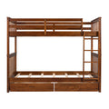 Twin Over Twin Bunk Bed with Ladders and Two Storage walnut-solid wood